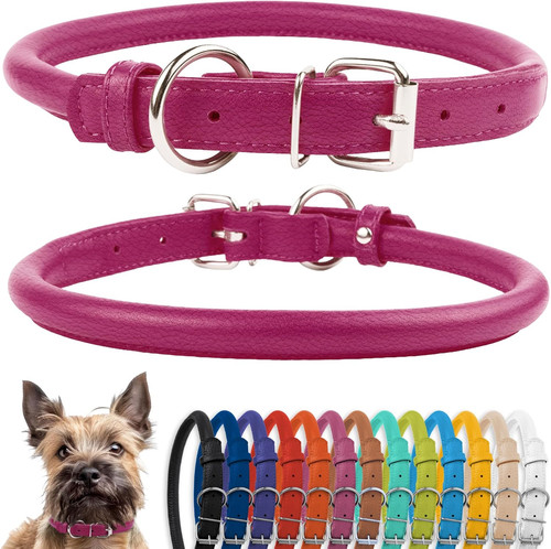 Rolled leather dog - leather, collar