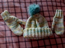 Hand Knitted Hat & Mittens