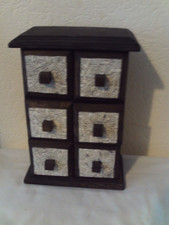 WOOD CHEST WITH 6  DRAWERS TRINKETS SPICES JEWELLERY