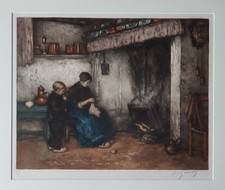 Limited Edition Rustic kitchen Pencil Signed Aquatint Etching FRANTZ CHARLET