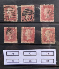 GB Victoria SG43/SG44. QV Penny Red plates  71,72,73,74,76,78