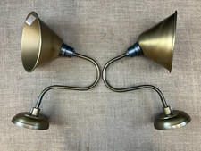 PAIR OF INDUSTVILLE SWAN NECK CONE WALL LIGHTS BRASS FINISH CURVED SCONCE