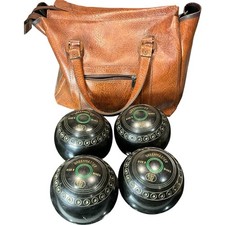 Greenmaster Lawn Bowls Set Size 3 M453 BIBC Y98 with Vintage Leather Bag