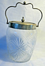 Vintage Cut Glass Biscuit Barrel Bon Bon Sweets Jar with once Silver Plate Lid