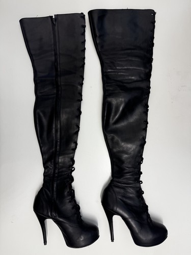 Black leather otk - leather, boots