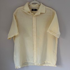 Blue Harbour Mens Short Sleeve Shirt Size L Yellow Linen Cotton Blend
