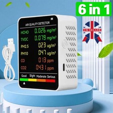 6in1 Air Quality Monitor Home Office CO2 Meter HCHO CO TVOC PM2.5/10 Detector UK