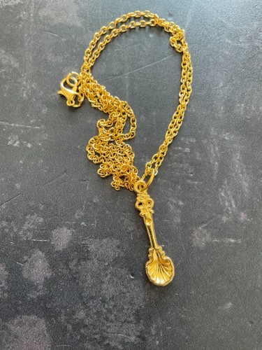 Tiny ornate gold shell spoon - ornate,