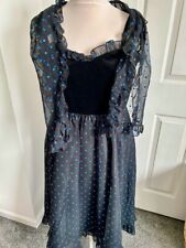 vintage 80s Evening Dress Sz 12 Marion Donaldson 70s blue Polka Dot black