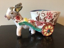 Vintage  1960s 70s Italian Pottery Donkey Cart Planter Plant Pot Large
