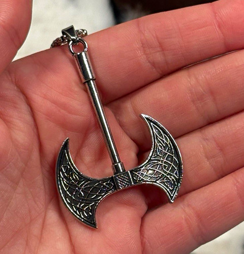 Silver tone viking - double, axe