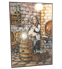 Portuguese Hand Painted Tile Wall Mural Depicting Wine Cellar Barrels Set Of Six
