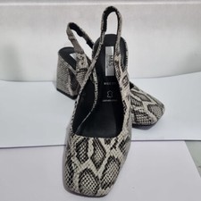 M & S LADIES SNAKE PRINT LEATHER SHOES SIZE UK 5.5 WIDE FIT Ivory  Sling Back