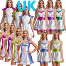 Women Space Alien Costume Holographic Cutout Shiny Metallic Robot Dress Costume