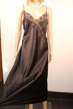 M&S BLACK SILKY SOFT LIQUID SATIN POLY & LACE NIGHTDRESS, SIZE 20 LONG