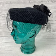 Vintage 80’s Black Felt Occasion Hat With Flower & Face Net PK