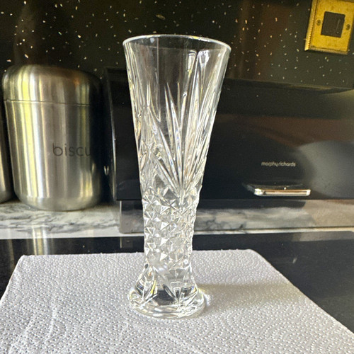 Clear cut glass trumpet vase - trumpet,