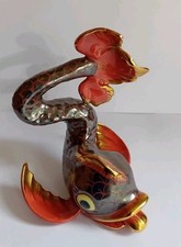 Vintage HEREND Hungry Koi Fish in Orange Gold & Bronze Fishnet Design 