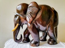 Elephant Wooden Large Carved Hand Statue Wild Animal Handmade Tusker Ceylon Arts