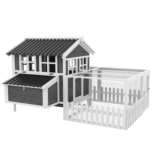 Wooden chicken coop with run - chicken,