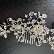 Crystal Tiara Bridal Wedding Pearl Pageants Head Dress Rhinestone attached Comb