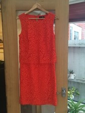 Gok Wan For TU Orange Red Lace Crochet Double Layer Look Dress Size 10 R