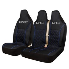 FOR PEUGEOT EXPERT -LUXURY QUILTED BLUE PIPING VAN SEAT COVERS - SINGLE + DOUBLE