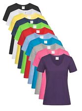 Womans Ladies Womens Fit Plain Cotton Short Sleeve Vee V-Neck Tee T-Shirt Tshirt