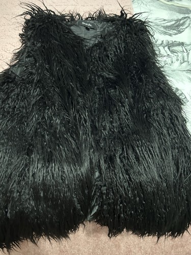 Black faux fur gilet waistcoat - black,