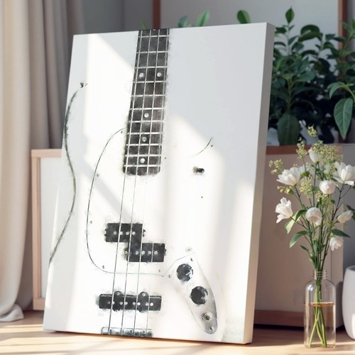 White bass guitar - guitar, canvas