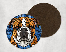 Beautiful British Bulldog Stained Glass Round Coaster Tea Coffee Present Gift