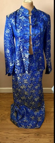 Blue gold brocade - gold, kimono