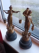 PAIR ANTIQUE FRENCH GOLD FINISH SPELTER  FIGURINES WATER CARRIERS