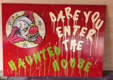 FUNFAIR FAIRGROUND CIRCUS PAINTED WOODEN CLOWNS HAUNTED HOUSE MANCAVE PROP BAR
