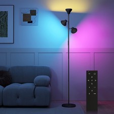 HOMCOM RGB Floor Lamp with 3 Rotatable Head, Modern Standing Lamp, Black