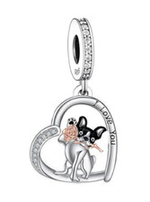 CLOSING DOWN SALE, Sterling Silver French Bulldog & Rose I Love You Dangle Charm