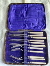 Vintage Set Of Fish Knives And Forks Ivorine Bakelite Handles EPNS