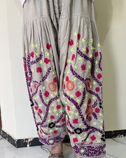 Phulkari shalwar | Punjabi phulkari salwar | Indian embroidered Lawn cotton Grey
