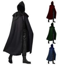 Medieval Gothic Hooded Coat Long Trench Halloween Devil Wizard Death Cloak Robe-
