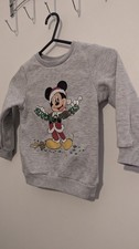 Boys Grey Mickey Mouse Christmas Jumper Sweater Age 2-3 By Primark 