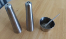 OLD HALL VINTAGE SALT & PEPPER CRUET SET, & MUSTARD POT WITH SPOON. ROBERT WELCH