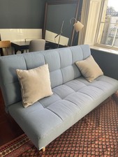 John Lewis Clapton Fixed Back Blue Sofa Bed With Wooden Legs