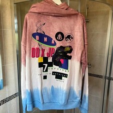 Drop Dead Jurassic Park - Pink, Blue and White Print Hoodie men's size large