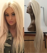 Lace Front Wigs Long Straight Bleach Blonde Heat Resistant Hair Full Head Women