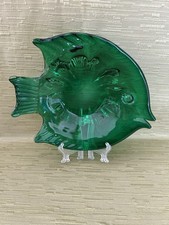 Vintage Murano Emerald Green Fish Design Dish Bowl Hand-Blown Italian Art Glass