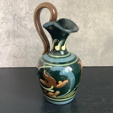 Antique Hart & Moist (HM Exeter) Pottery ‘Blue Green Floral Jug Vase’ 15cm High