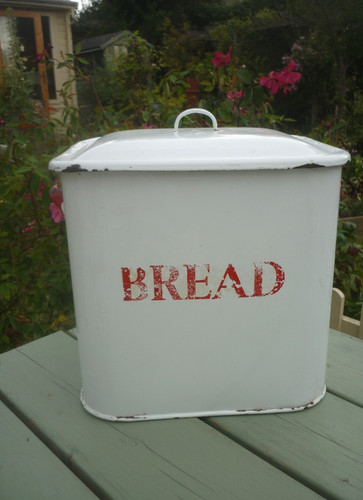 Vintage white enamel brad bin - white,