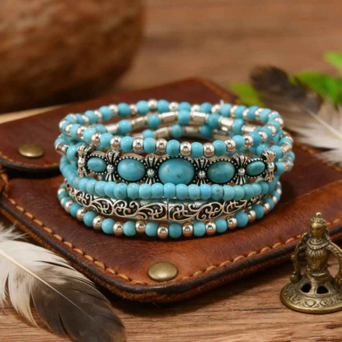 Turquoise beaded bracelet set - beaded,