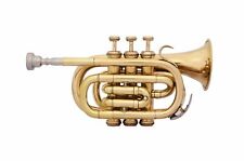 Pocket Trumpet Bb 3 Valve's Shining Brass Finish With Mouthpiece, Case