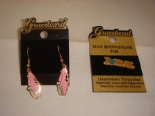 ELVIS PRESLEY Graceland costume jewellery, Cadillac earrings & birthstone pin